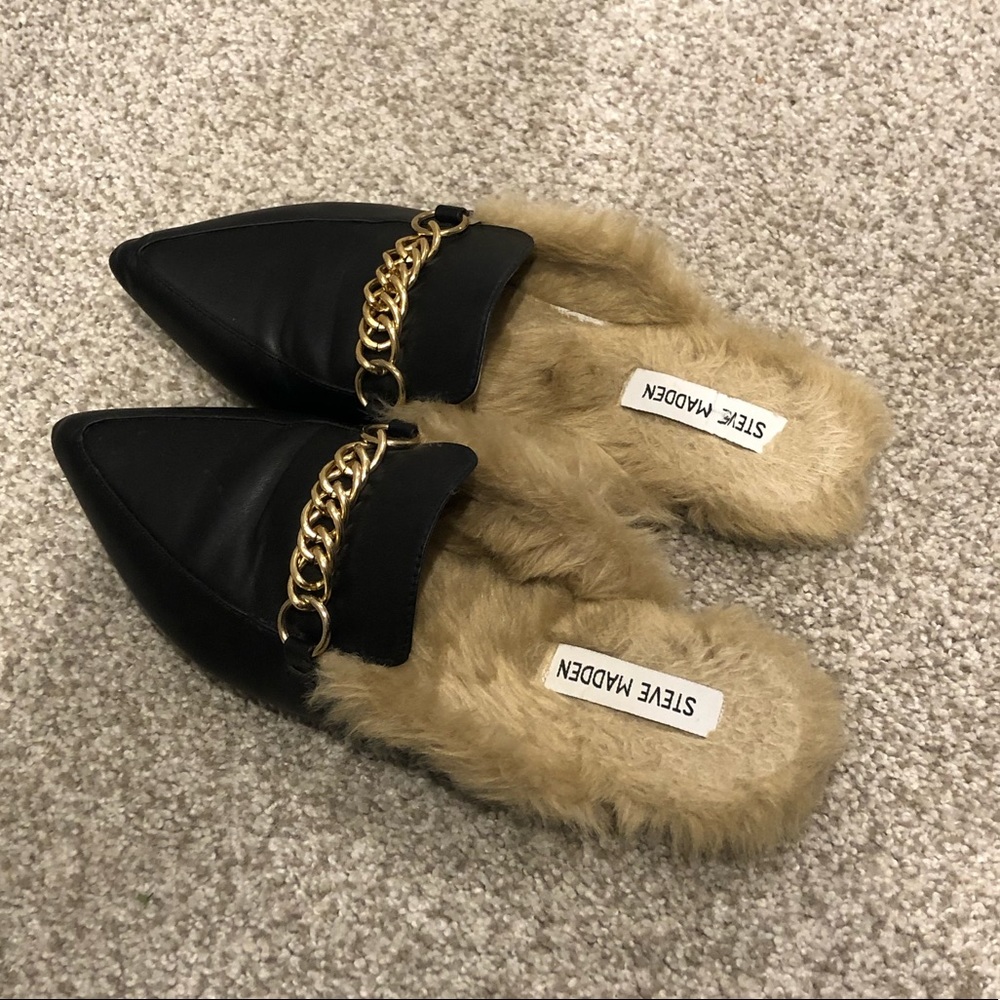 Steve Madden faux fur pointed-toe mules